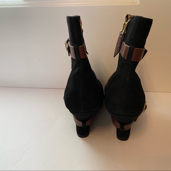 MISS ALBRIGHT ANTHROPOLOGIE NEW ANKLE BOOTS BLACK SUEDE BROWN LEATHER ZIPPER 8 - Picture 7 of 10